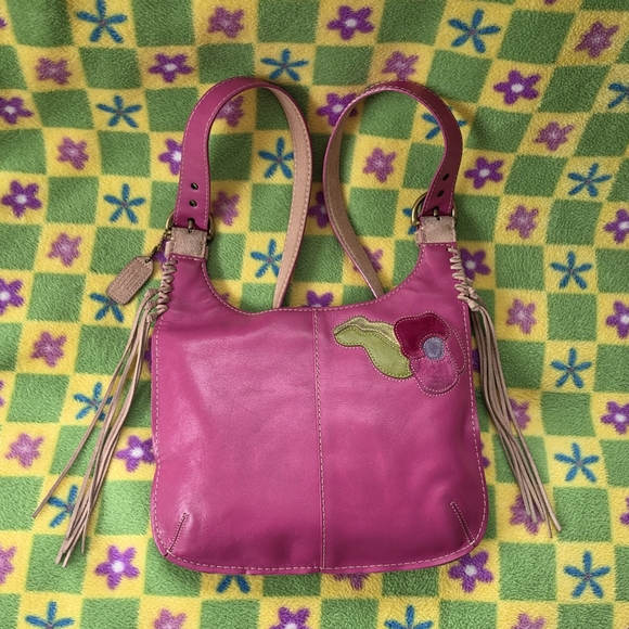Coach Y2K Suede Fringed Poppy for Peace Pink Hippie Crossbody Hobo Bag - Picture 6 of 16